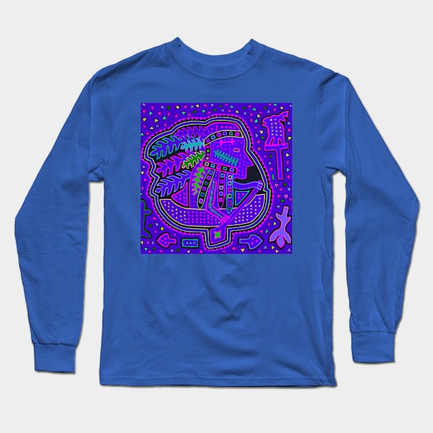 Kuna Indian Paddling Canoe - Blue Long Sleeve T-Shirt by Esprit-Mystique